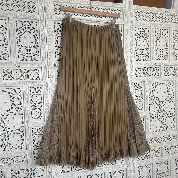 Vtg Paris Dreams Tan Stretchy Pleated Sequin Cottage Prairie Skirt Sz XL - Picture 11 of 16